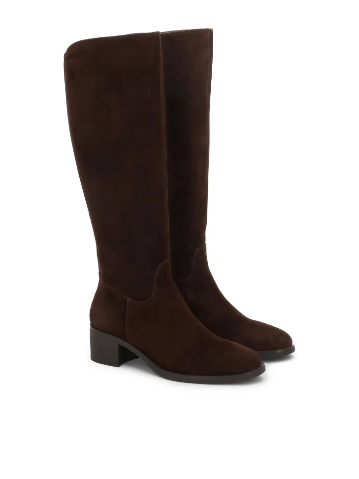 Kazar Brown Suede Boots With Elastic And Zipper Closure