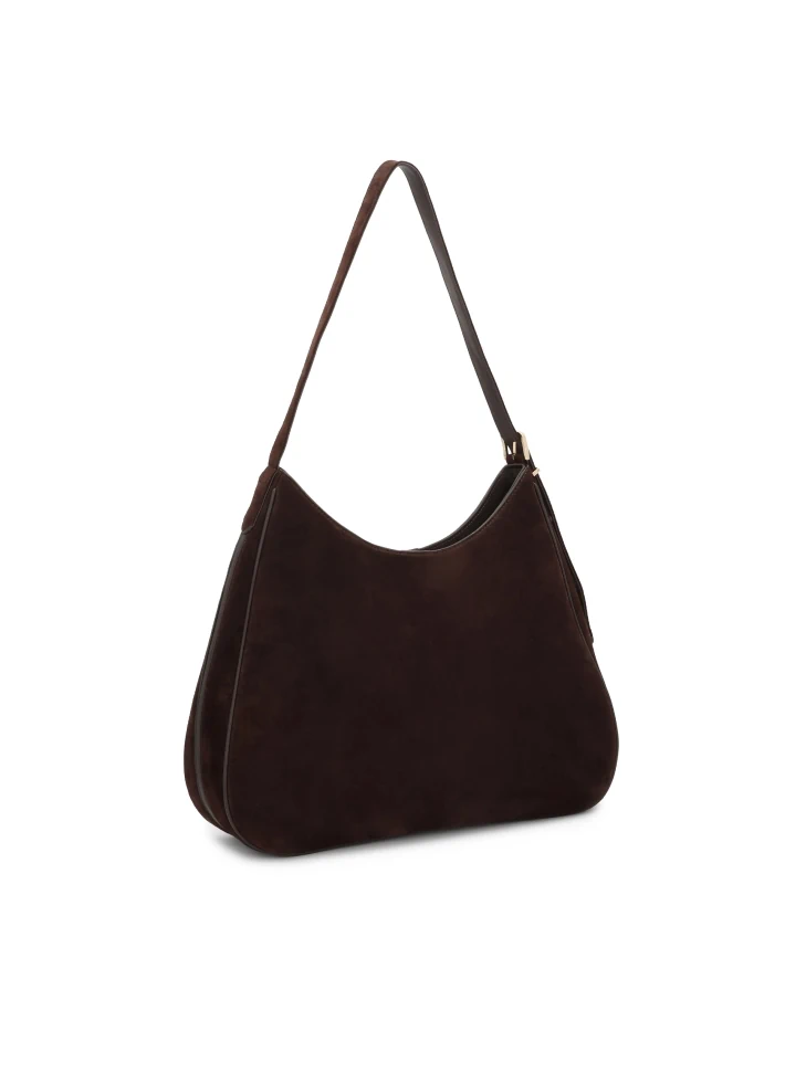 Kazar Brown Suede Trapeze Handbag With Leather Strap