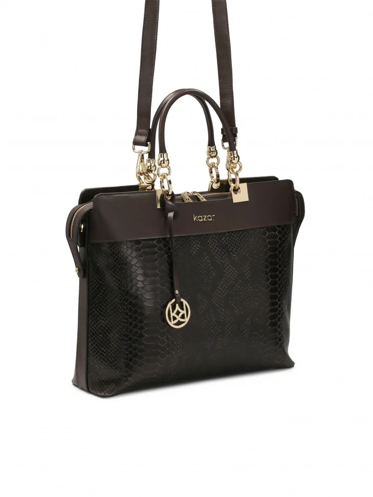 Kazar Business Brown Handbag With Embossed Decoration