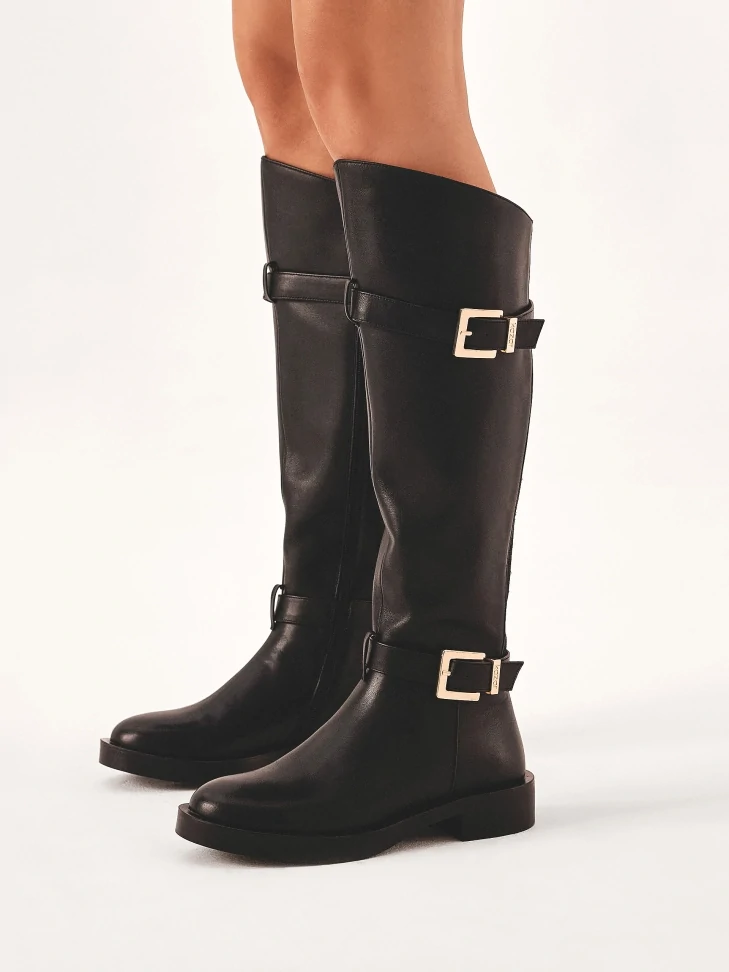 Kazar Classic Black Boots Decorated With Buckles On The Upper