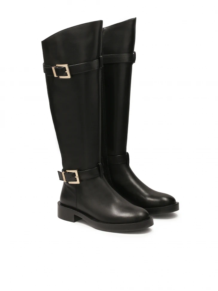 Kazar Classic Black Boots Decorated With Buckles On The Upper