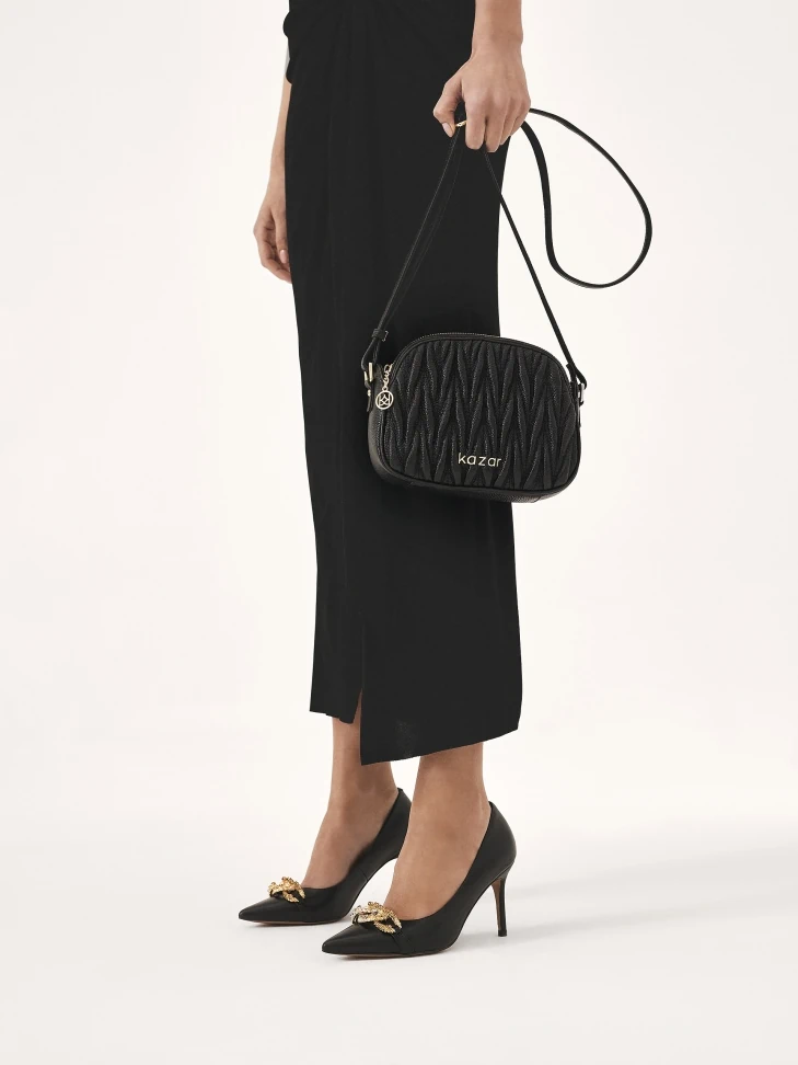 Kazar Classic Black Heeled Pumps Decorated With Chain With Crystals