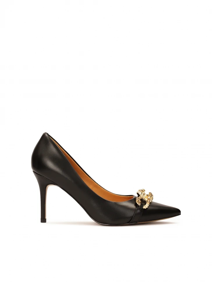 kazar Classic black heeled pumps decorated with chain with crystals