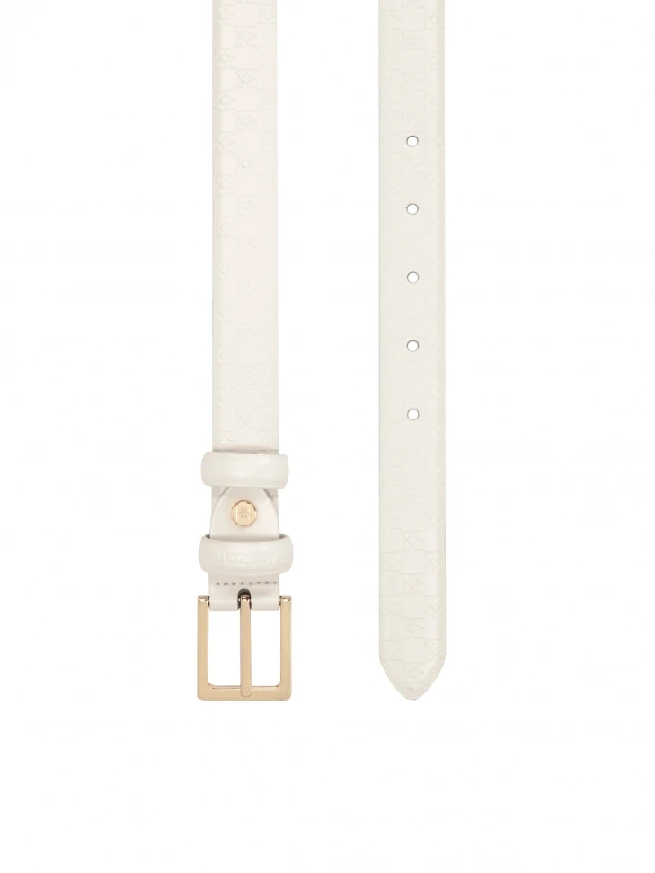 Kazar Classic Narrow White Belt With Embossed Pattern