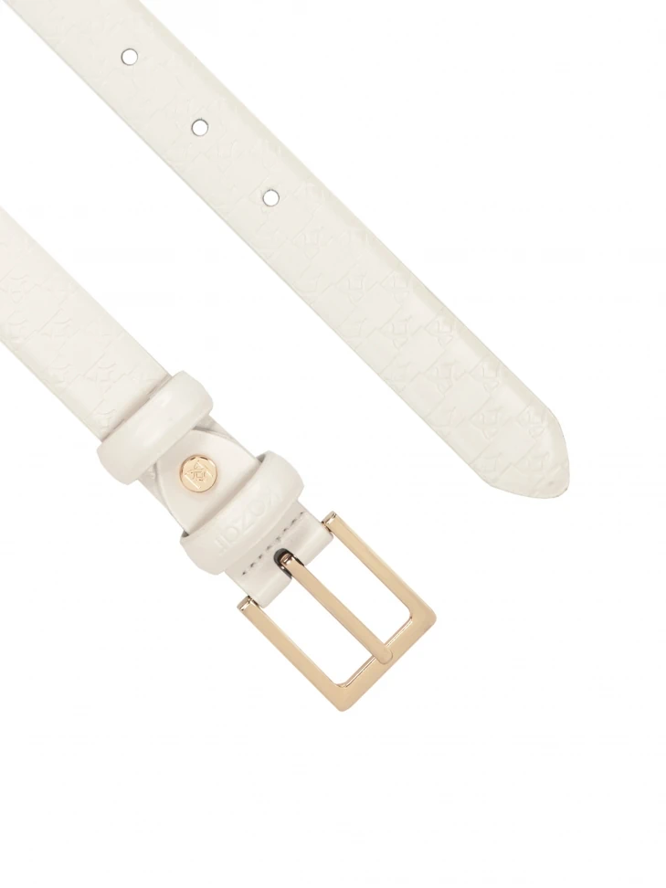 Kazar Classic Narrow White Belt With Embossed Pattern