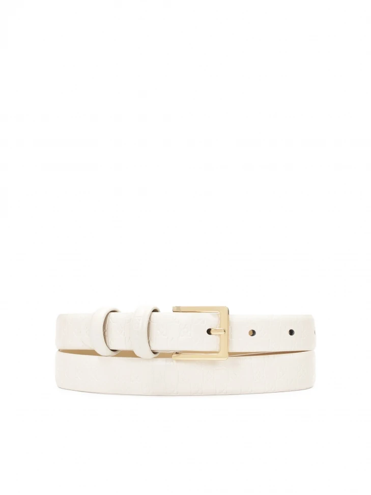 kazar Classic narrow white belt with embossed pattern