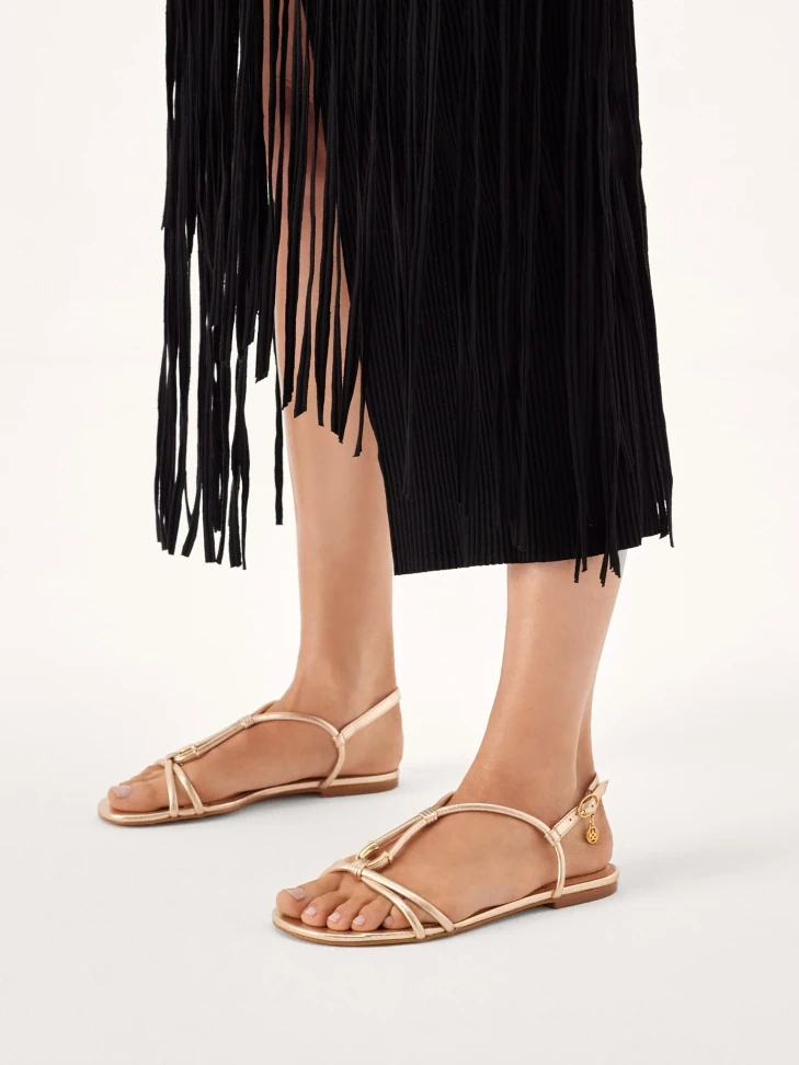 Kazar Comfortable Gold Sandals With Metal Embellishment