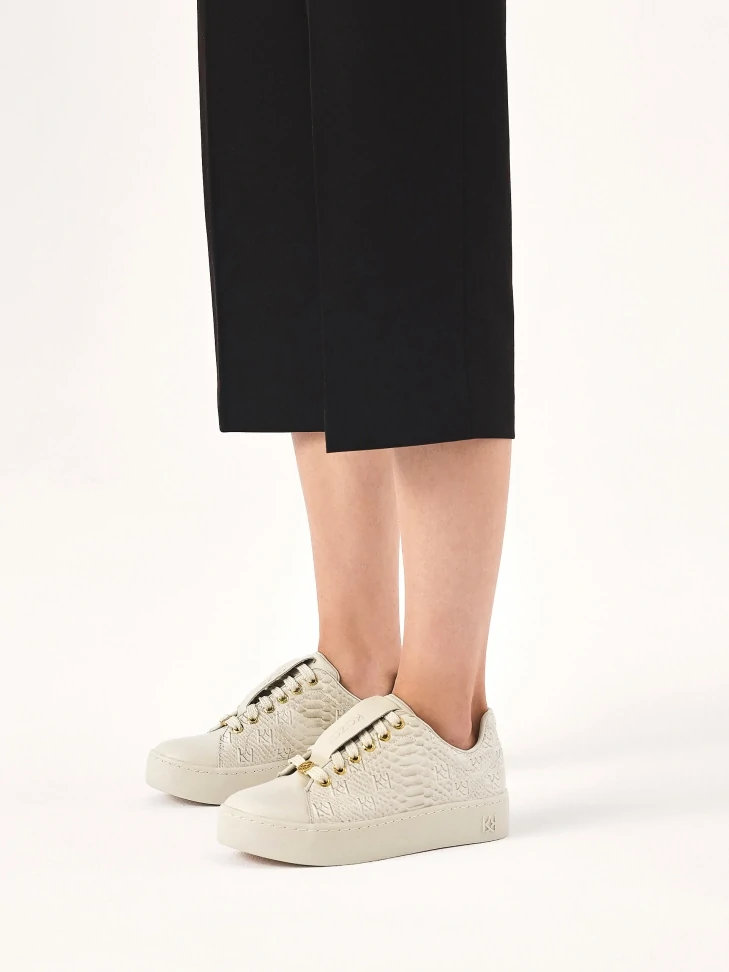 Kazar Comfortable Leather Sneakers With Embossed Pattern