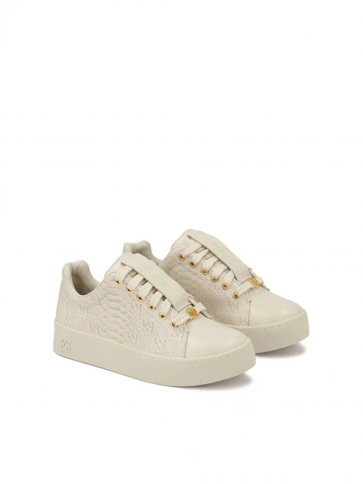 Kazar Comfortable Leather Sneakers With Embossed Pattern