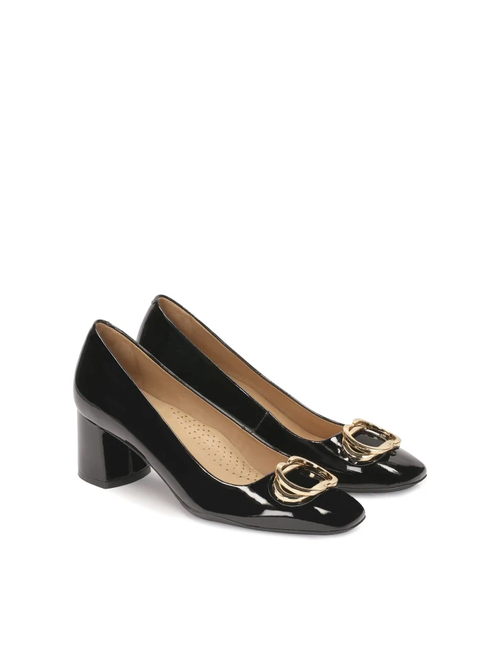 Kazar Comfortable Patent Leather Pumps With Metal Accents