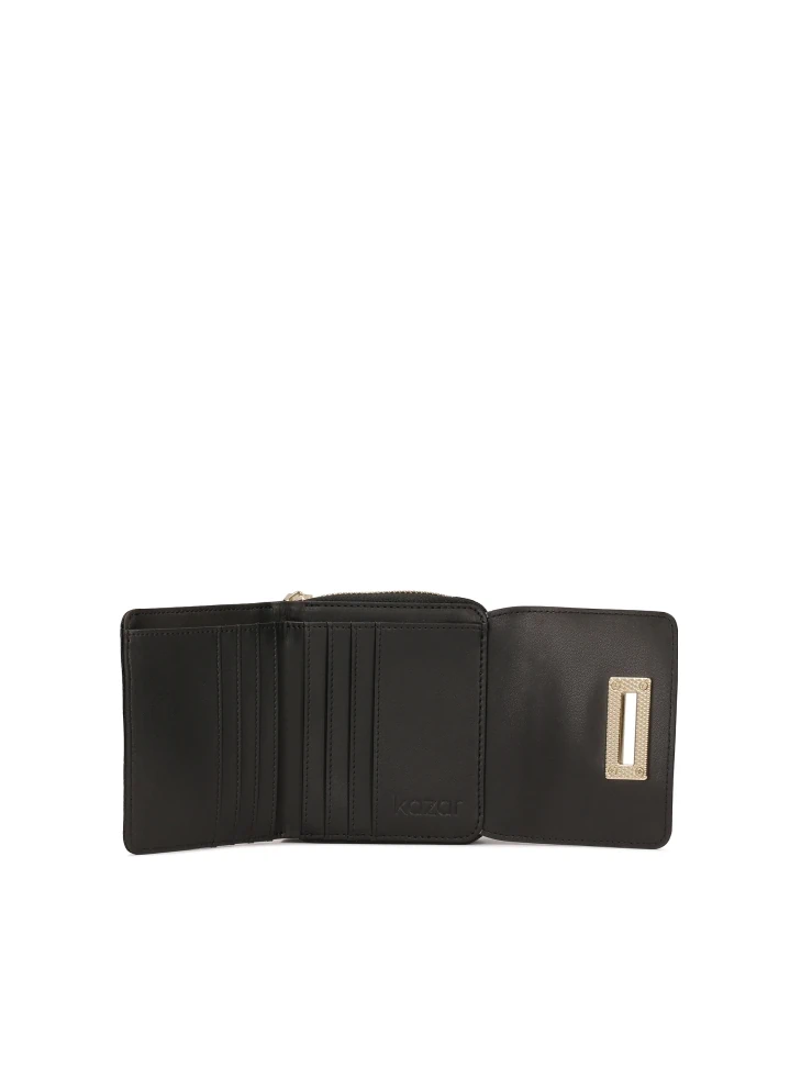 Kazar Compact Wallet In Crocodile Pattern With Decorative Clasp