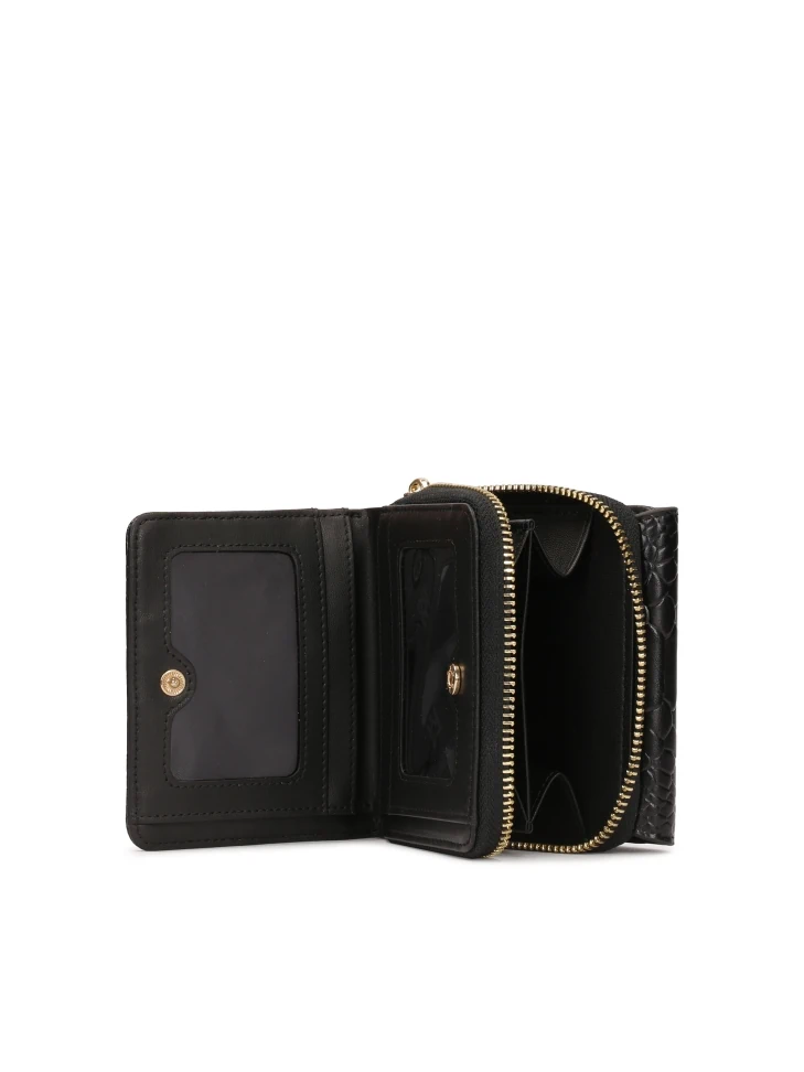 Kazar Compact Wallet In Crocodile Pattern With Decorative Clasp