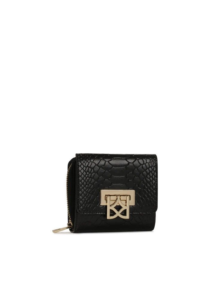 Kazar Compact Wallet In Crocodile Pattern With Decorative Clasp
