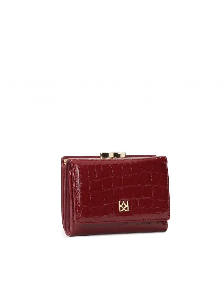 Kazar Compact Wallet Made Of Maroon Patent Leather Kroko