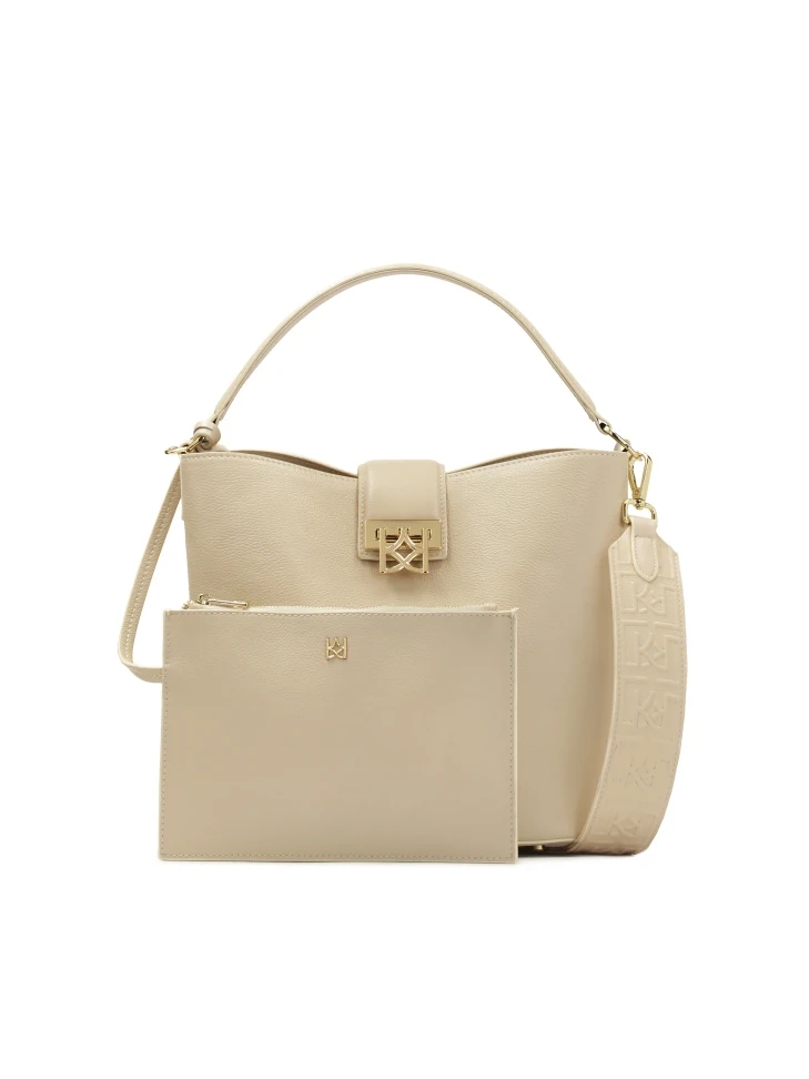 kazar Cream handbag with quilted bottom and two straps