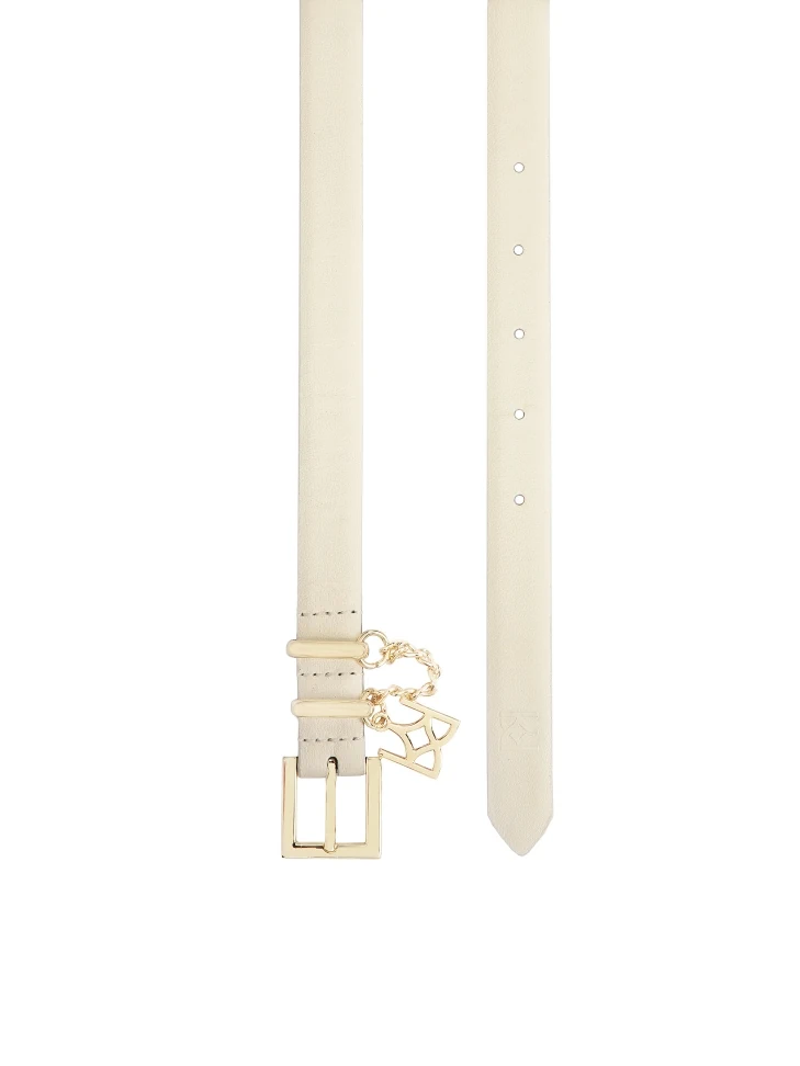 Kazar Cream Narrow Belt With Two Metal Loops And Chain