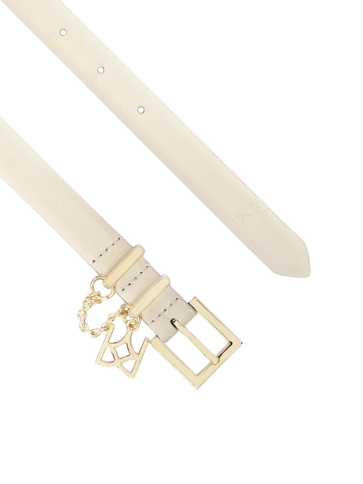 Kazar Cream Narrow Belt With Two Metal Loops And Chain