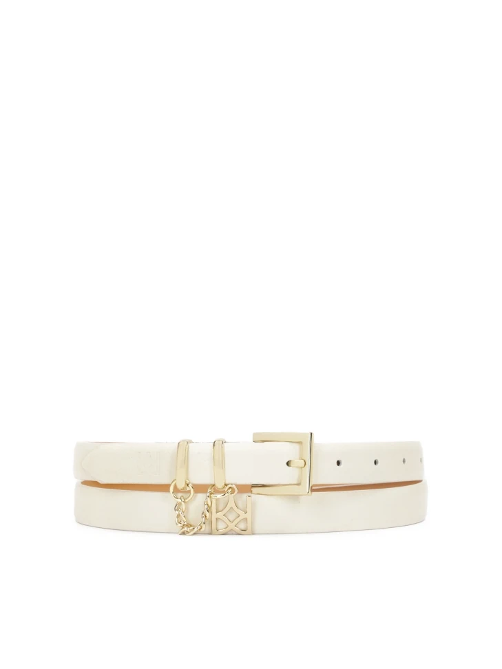 kazar Cream narrow belt with two metal loops and chain