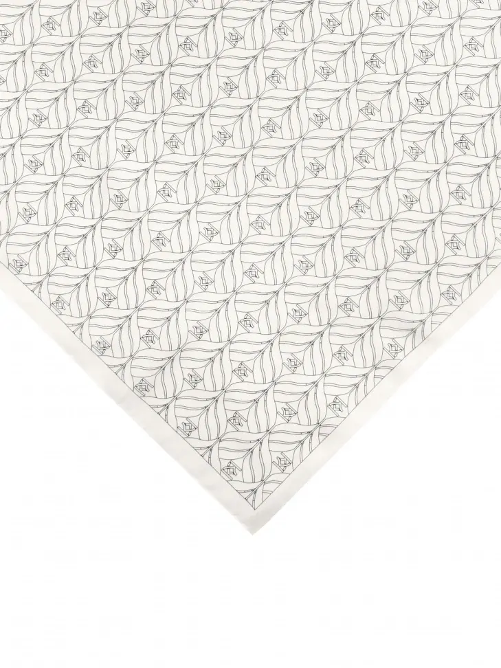 Kazar Cream Silk Scarf With Three-dimensional Pattern