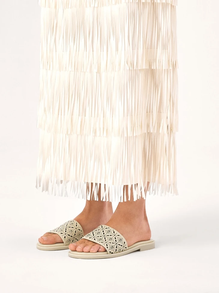 Kazar Cream Slides With A Wide Strap In A Fine Pattern