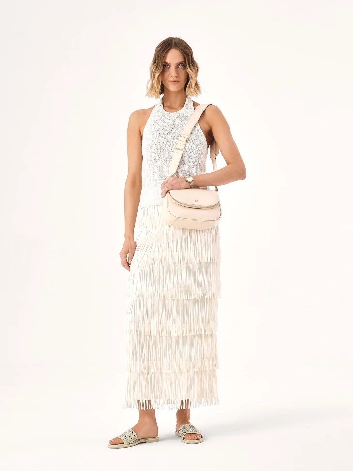 Kazar Cream Slides With A Wide Strap In A Fine Pattern