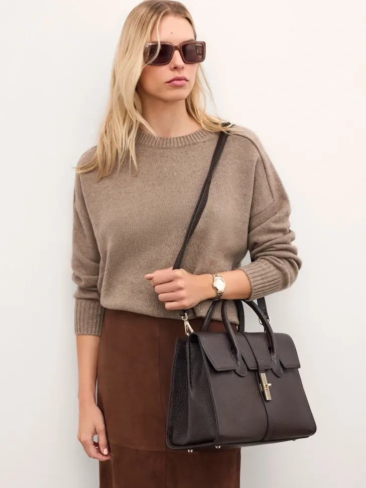 Kazar Dark Brown Handbag With Handles And Detachable Strap