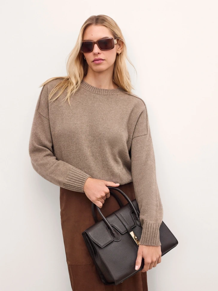 Kazar Dark Brown Handbag With Handles And Detachable Strap