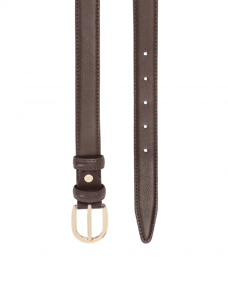 Kazar Dark Brown Ladies' Slim Belt Made Of Grain Eather