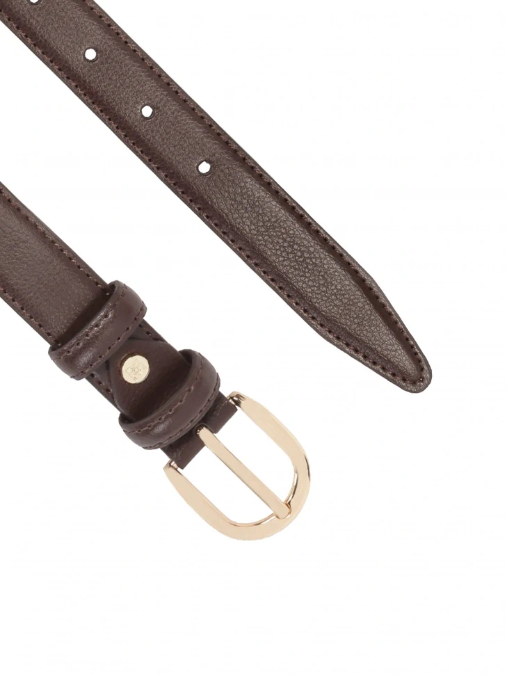 Kazar Dark Brown Ladies' Slim Belt Made Of Grain Eather