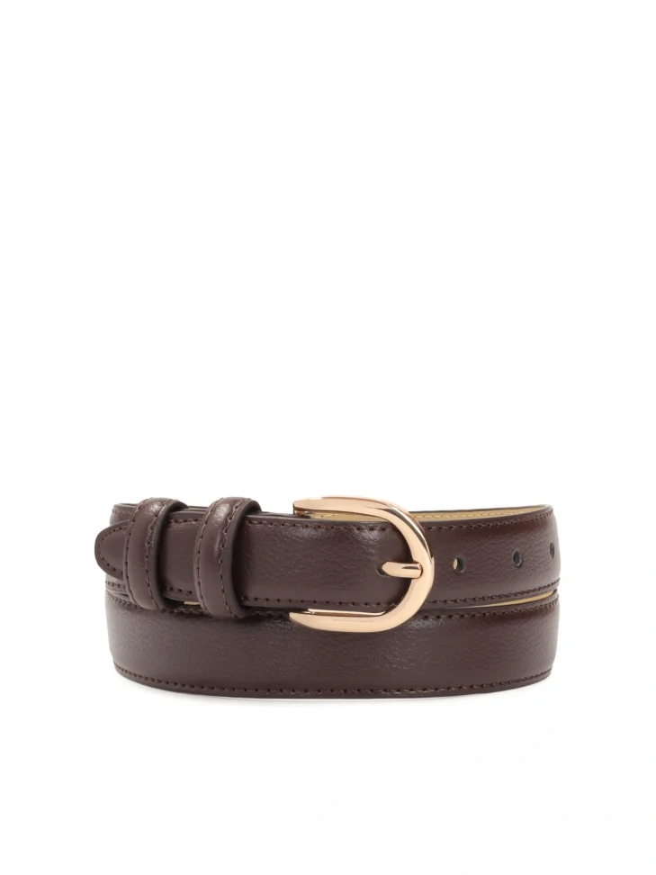 kazar Dark brown ladies' slim belt made of grain eather