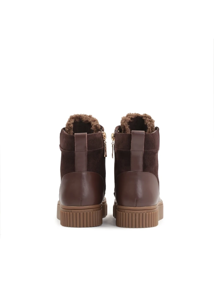 Kazar Dark Brown Suede And Grain Leather Flat Ankle Boots