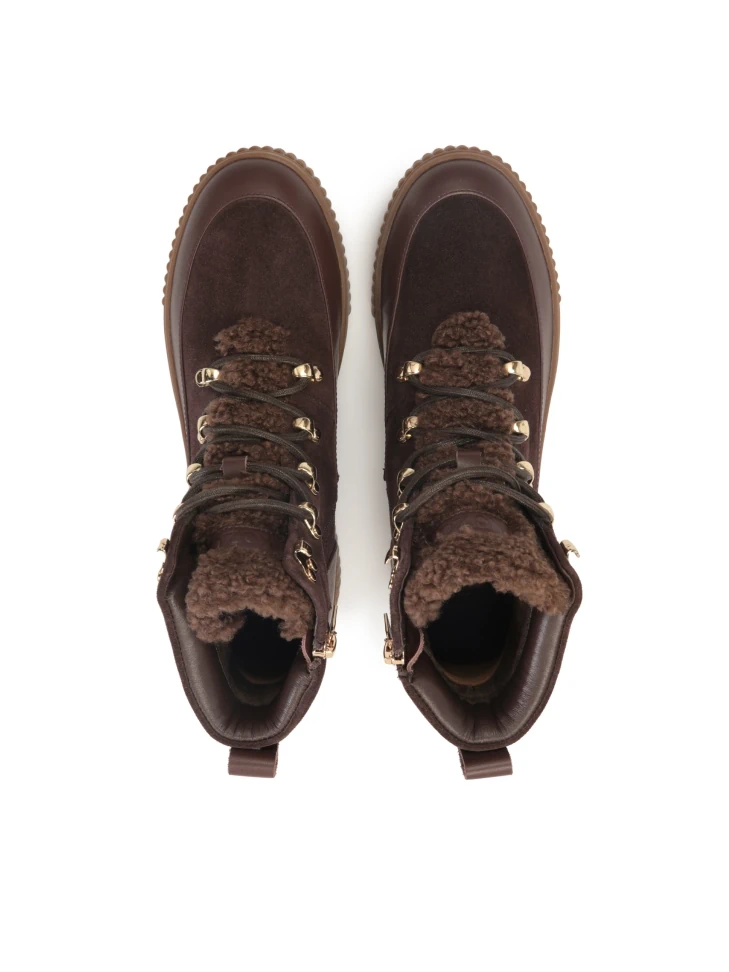 Kazar Dark Brown Suede And Grain Leather Flat Ankle Boots