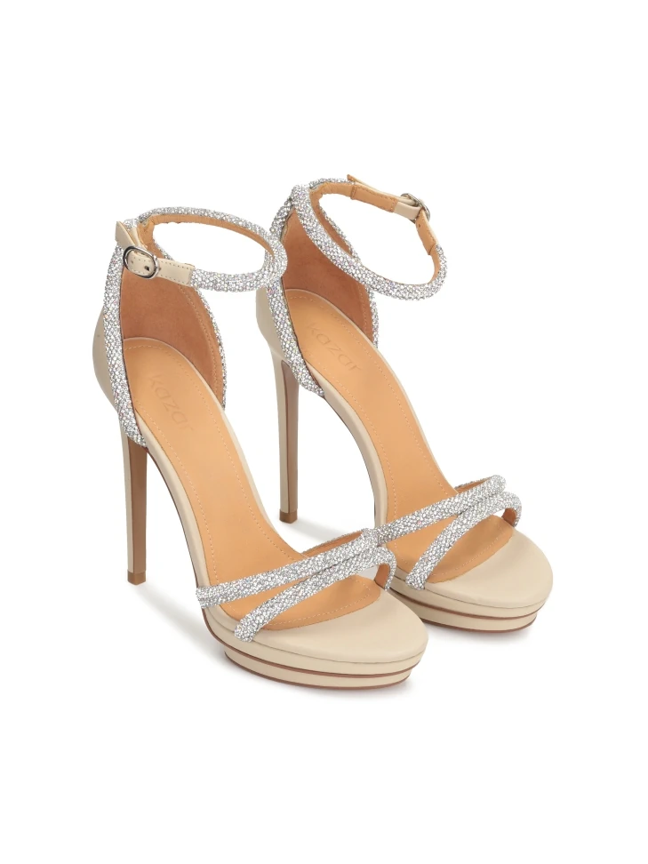 Kazar Decorated With Zirconium Wedding Sandals On A Platform And A High Heel