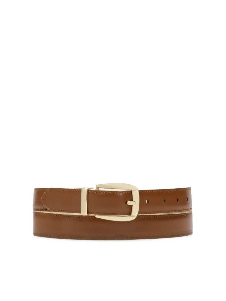 Kazar Double-sided Belt In Beige And Brown Color With Gold Buckle
