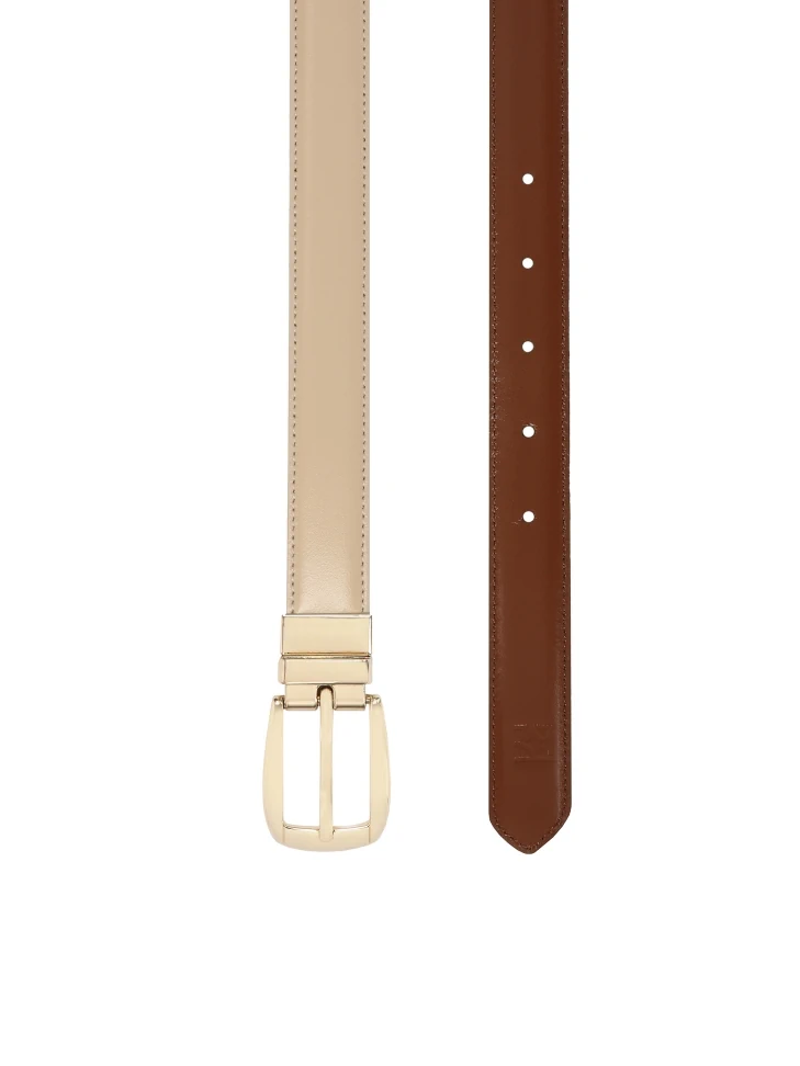 Kazar Double-sided Belt In Beige And Brown Color With Gold Buckle