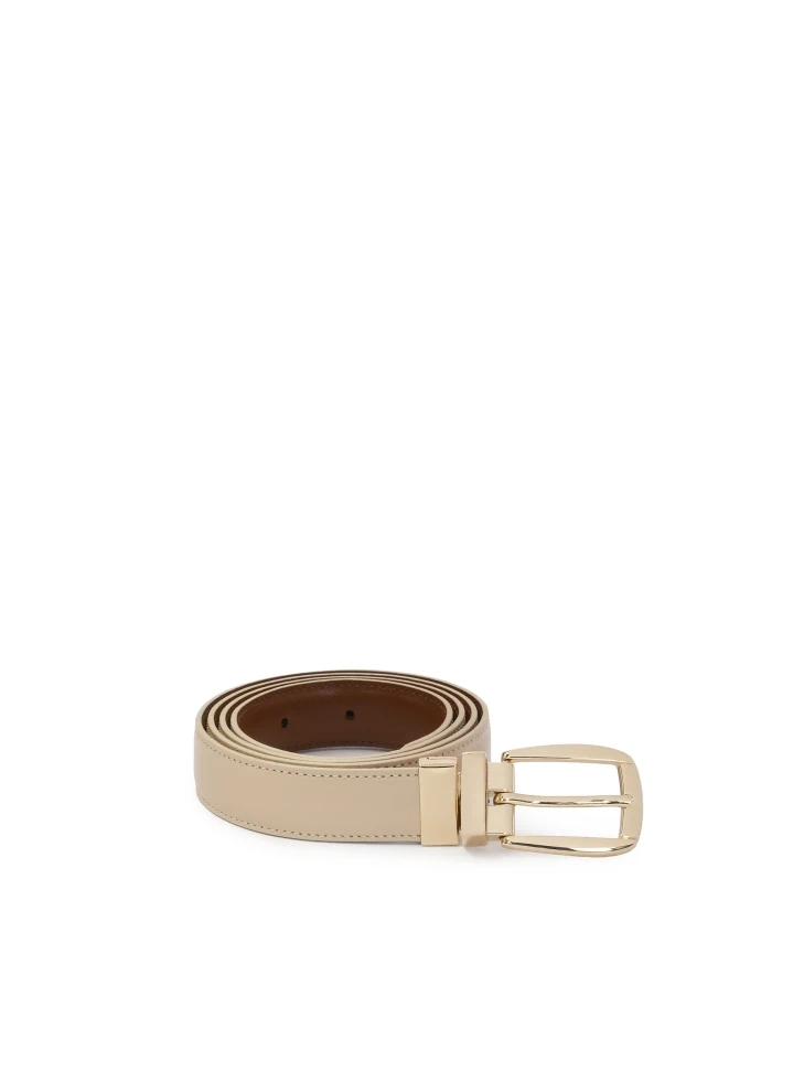 Kazar Double-sided Belt In Beige And Brown Color With Gold Buckle