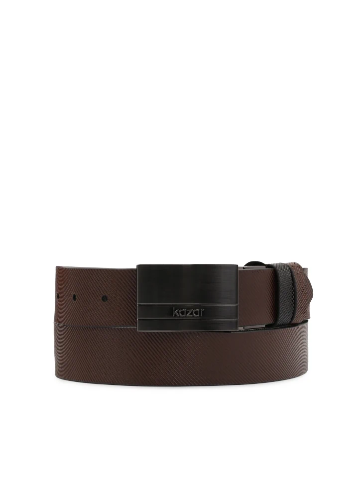 Kazar Double-sided Belt With Embossed Striped Pattern