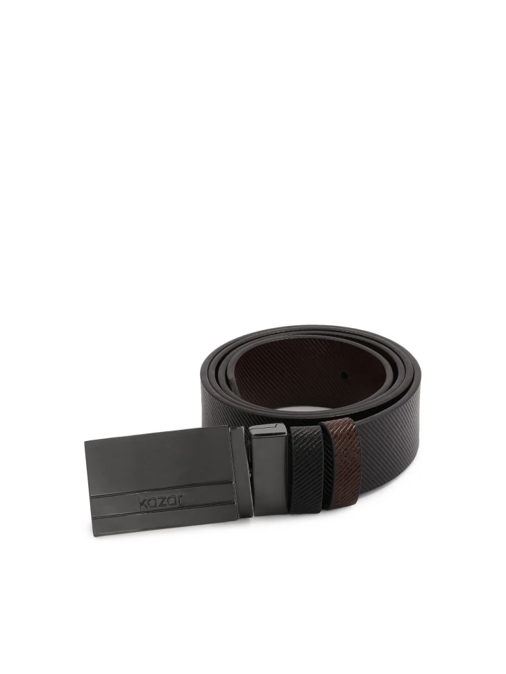 Kazar Double-sided Belt With Embossed Striped Pattern