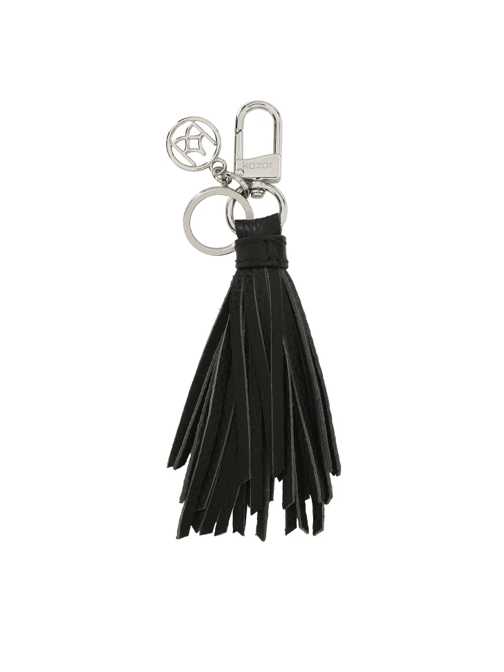 Kazar Elegant Black Leather Keychain With A Clutch And Silver Accents