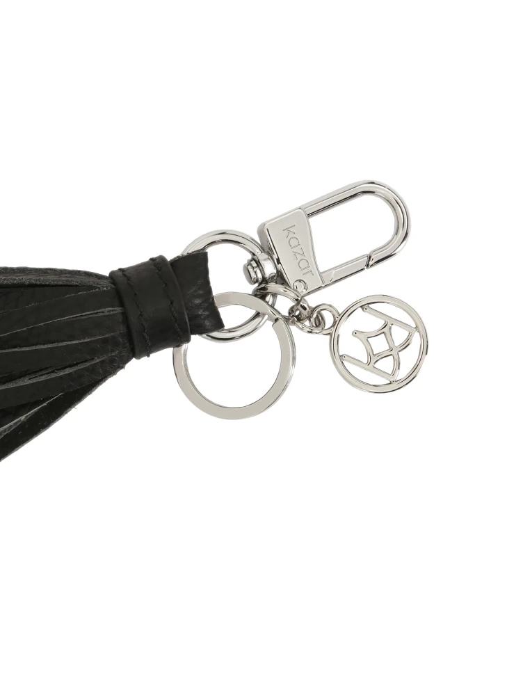 Kazar Elegant Black Leather Keychain With A Clutch And Silver Accents