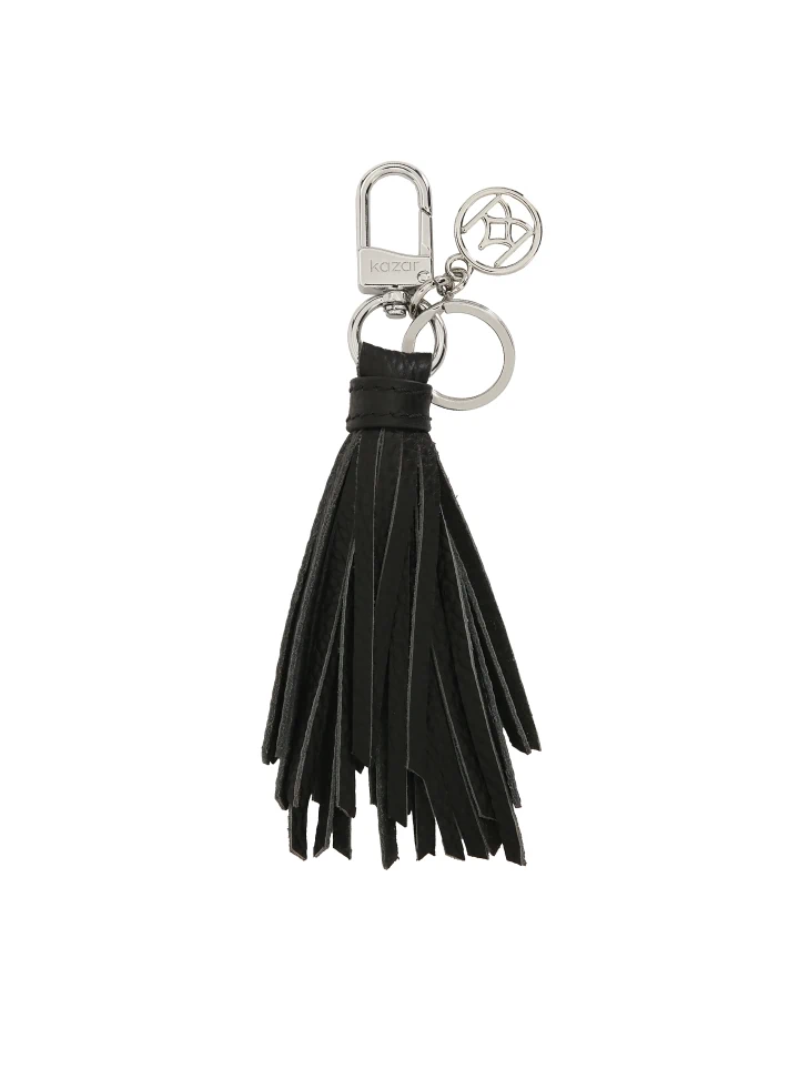 kazar Elegant black leather keychain with a clutch and silver accents