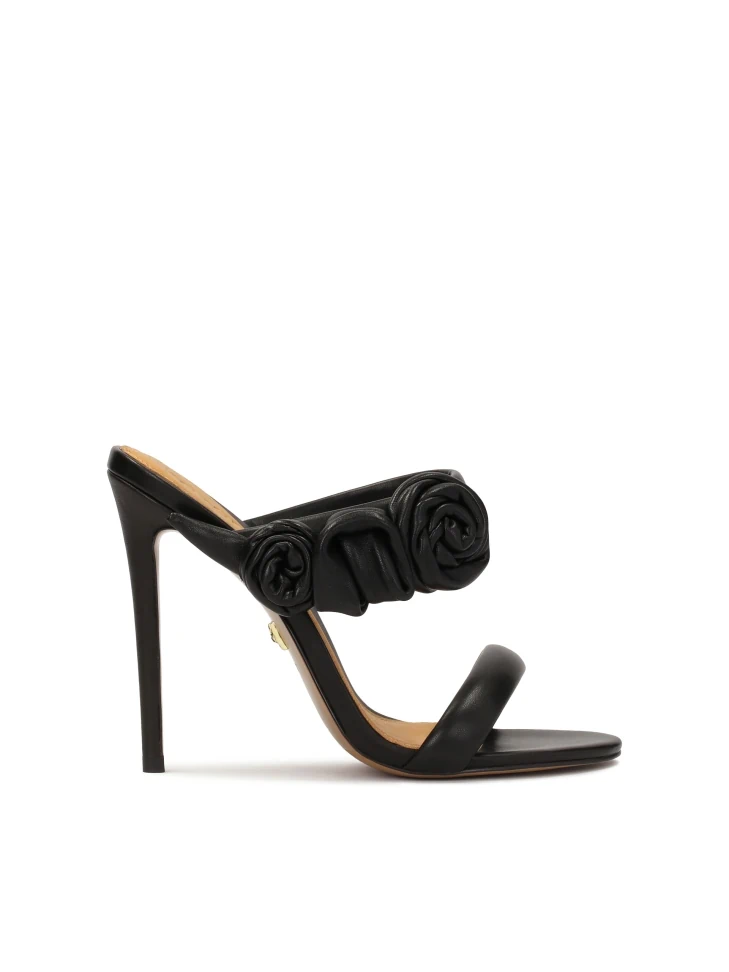 kazar Elegant black mules with roses on a high stiletto heel