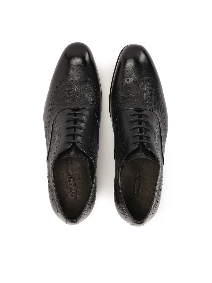 Kazar Elegant Black Oxfords With Rosette Decoration