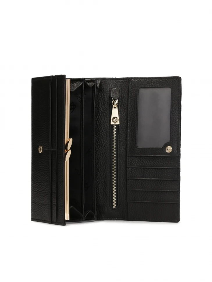 Kazar Elegant Black Wallet With Quilting And Gold Rhinestones
