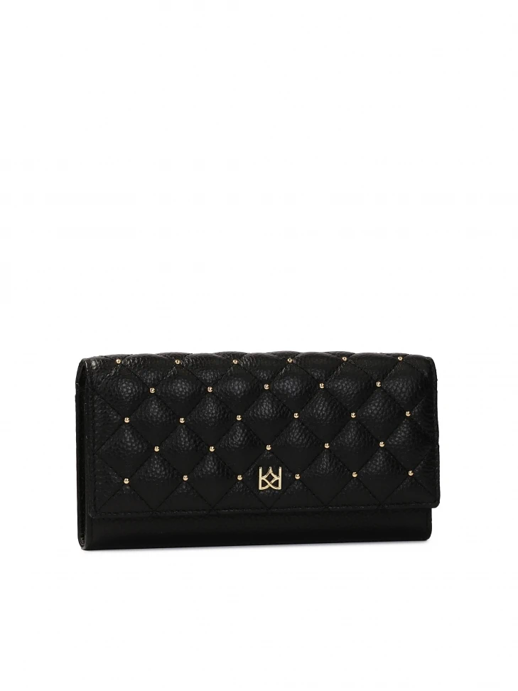 Kazar Elegant Black Wallet With Quilting And Gold Rhinestones