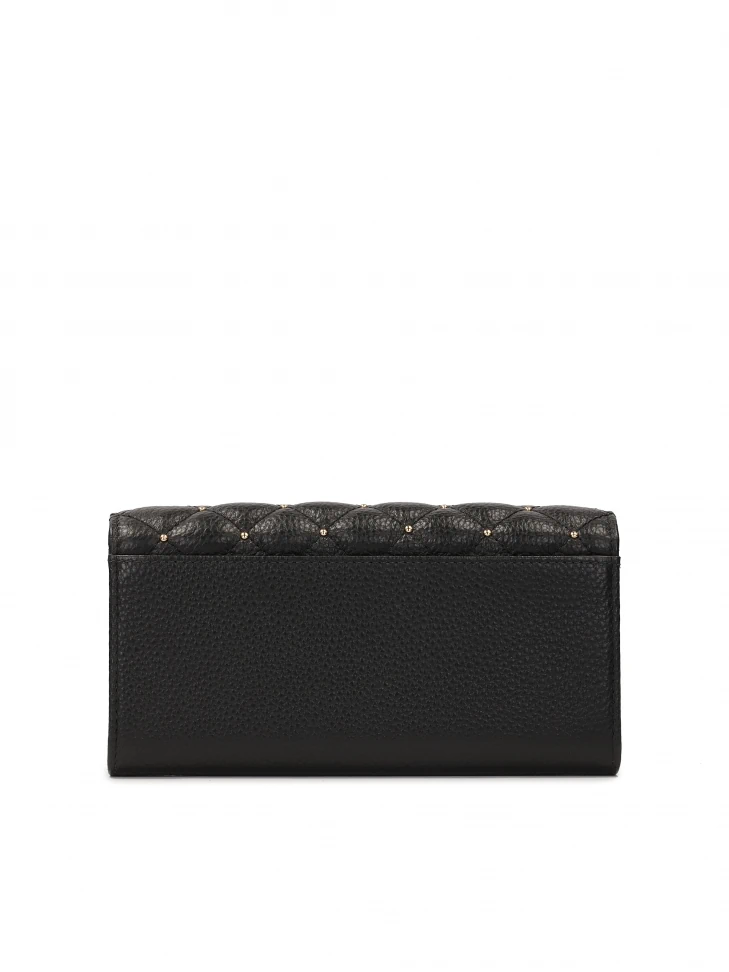 Kazar Elegant Black Wallet With Quilting And Gold Rhinestones