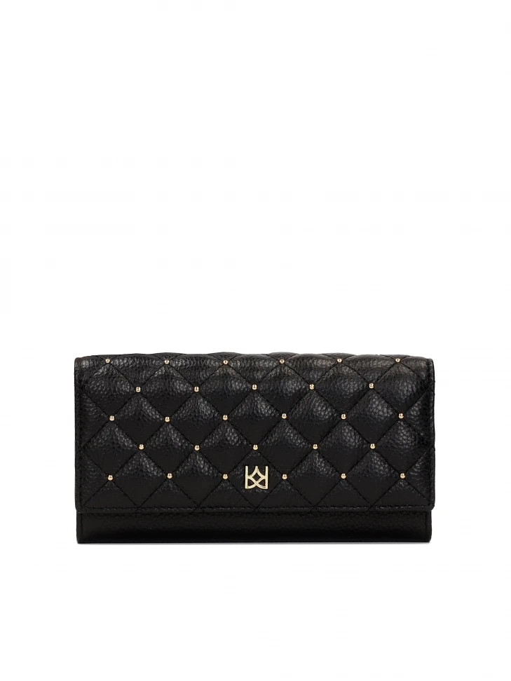kazar Elegant black wallet with quilting and gold rhinestones