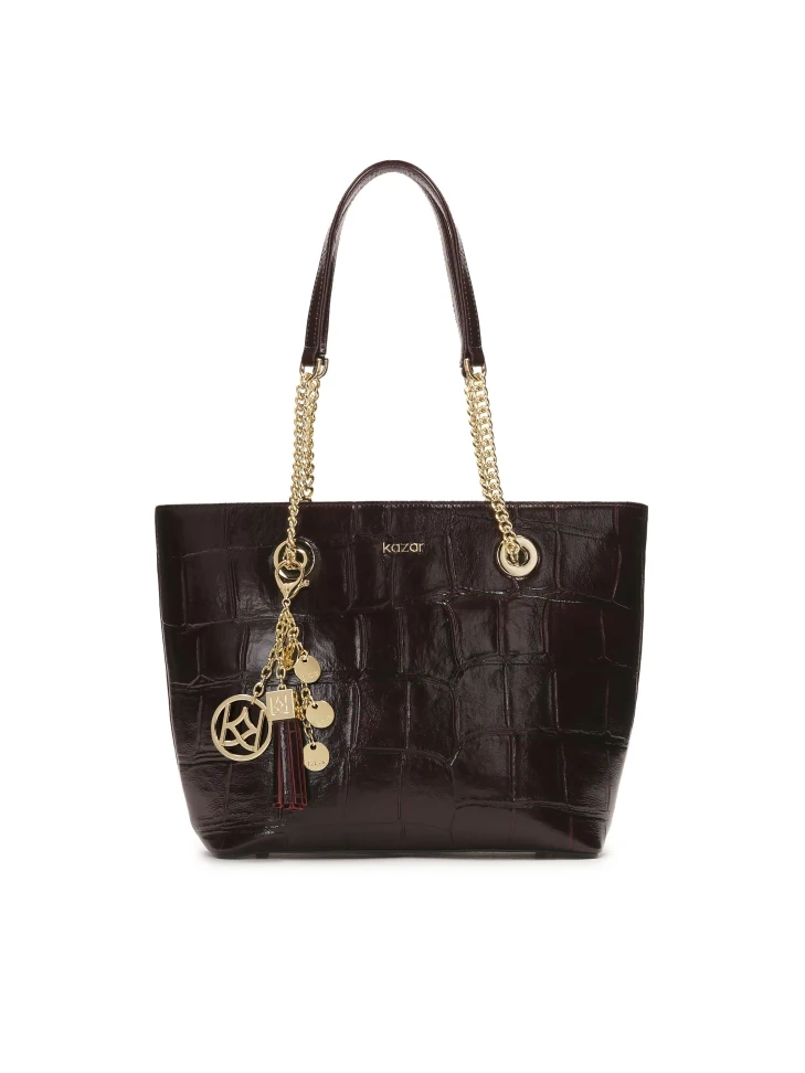 kazar Elegant burgundy handbag with embossed pattern