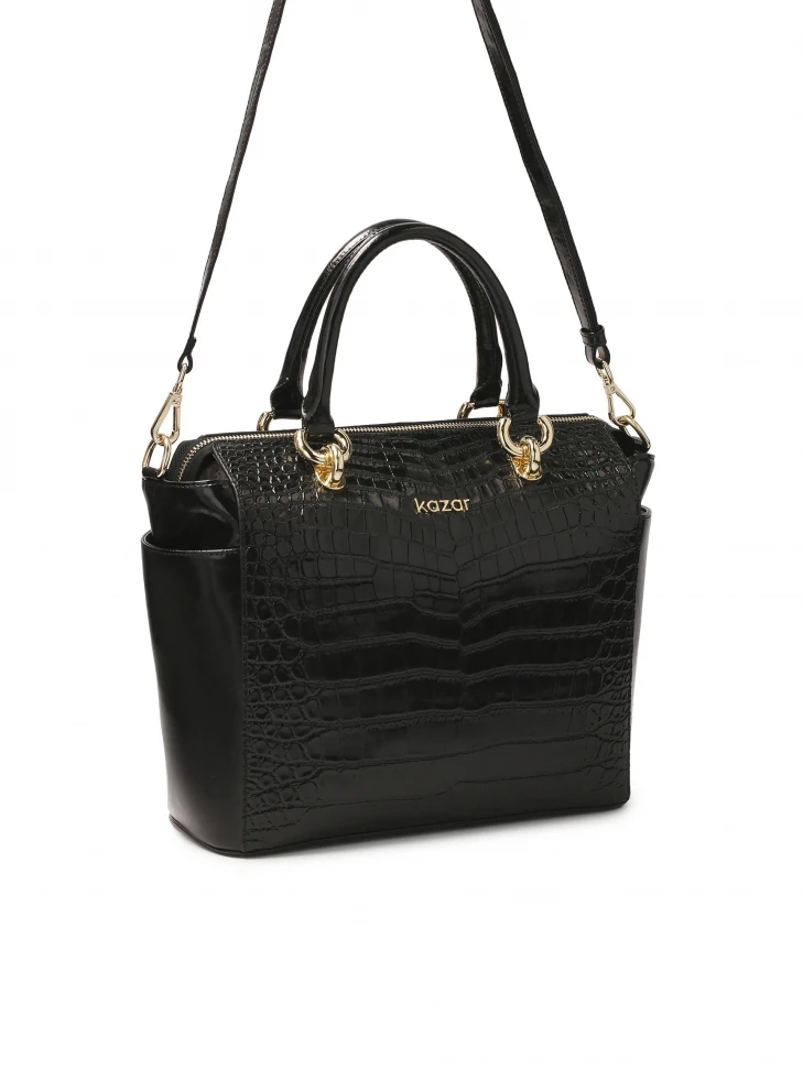 Kazar Elegant Leather Handbag With Embossed Crocus Pattern