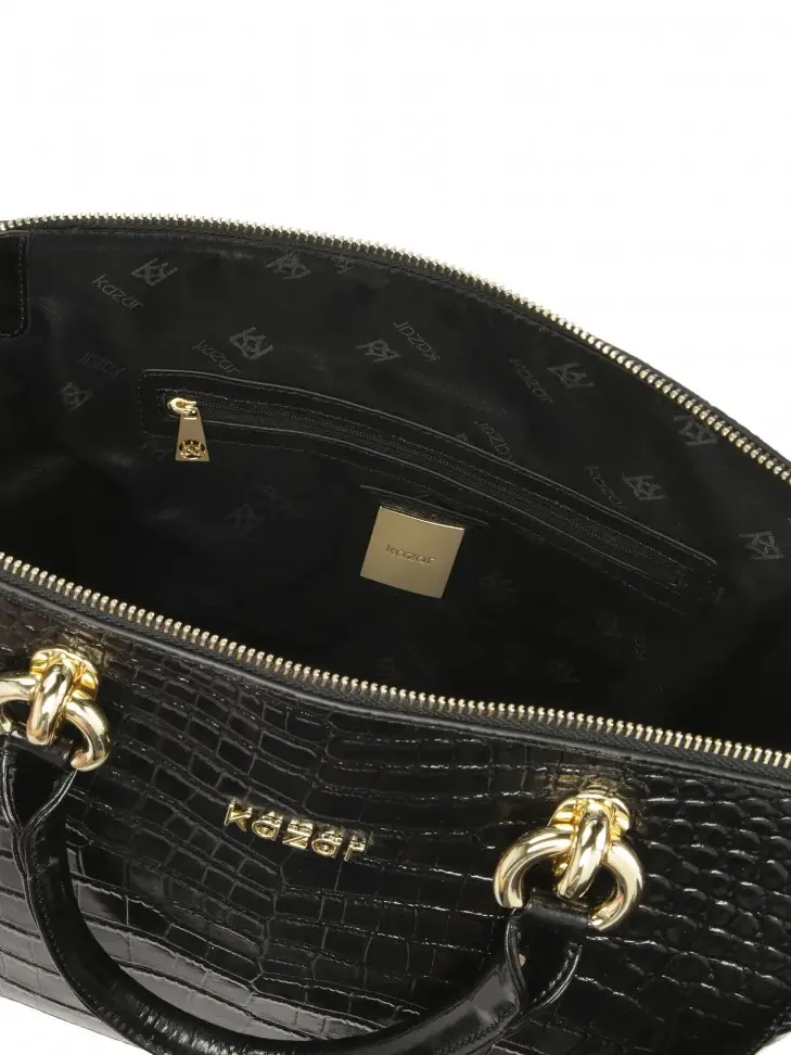Kazar Elegant Leather Handbag With Embossed Crocus Pattern
